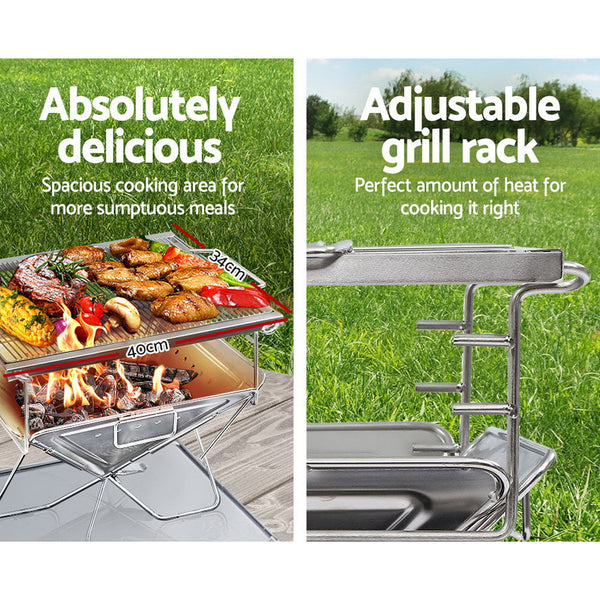 Grillz Camping Fire Pit BBQ Portable Folding Stainless Steel Stove Outdoor Pits Grillz