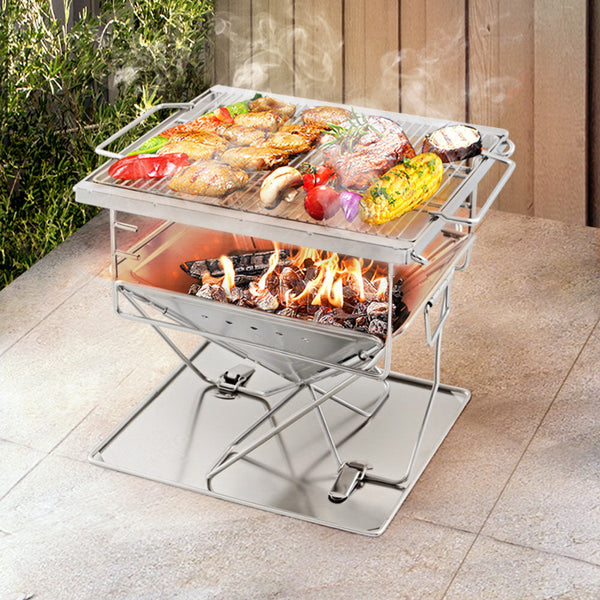 Grillz Camping Fire Pit BBQ Portable Folding Stainless Steel Stove Outdoor Pits Grillz