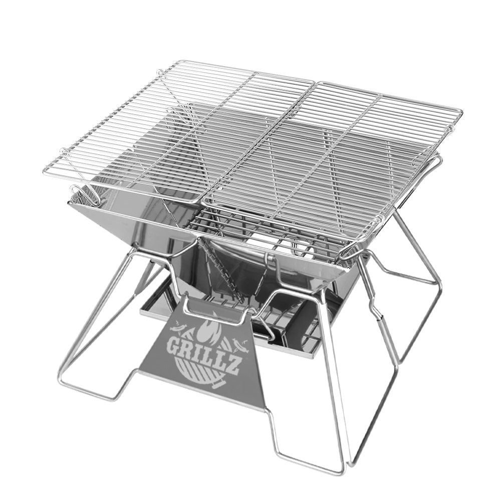 Grillz Camping Fire Pit BBQ 2-in-1 Grill Smoker Outdoor Portable Stainless Steel Grillz