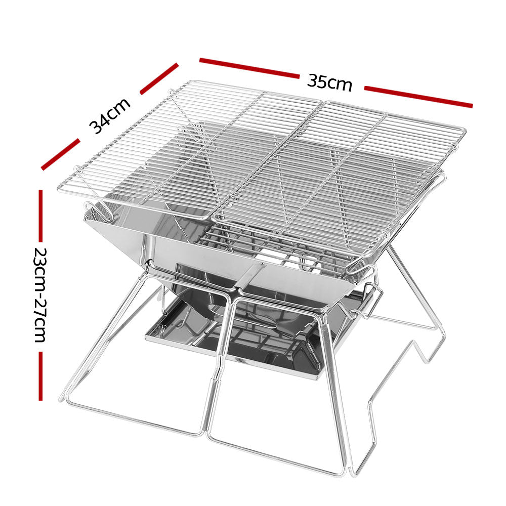 Grillz Camping Fire Pit BBQ 2-in-1 Grill Smoker Outdoor Portable Stainless Steel Grillz