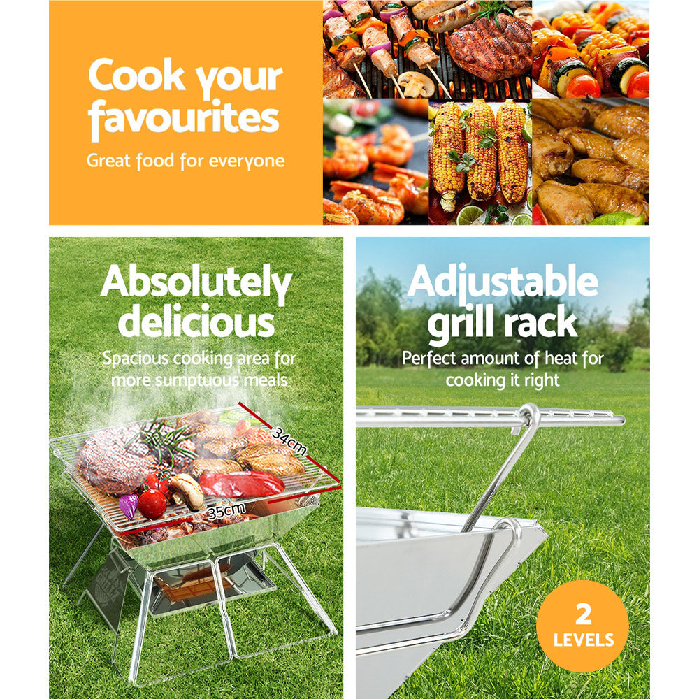 Grillz Camping Fire Pit BBQ 2-in-1 Grill Smoker Outdoor Portable Stainless Steel Grillz