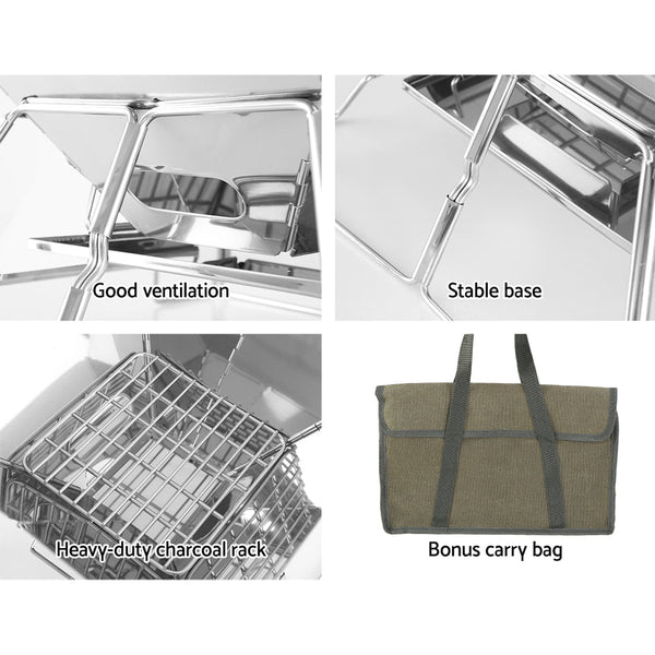 Grillz Camping Fire Pit BBQ 2-in-1 Grill Smoker Outdoor Portable Stainless Steel Grillz