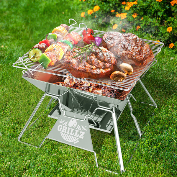 Grillz Camping Fire Pit BBQ 2-in-1 Grill Smoker Outdoor Portable Stainless Steel Grillz