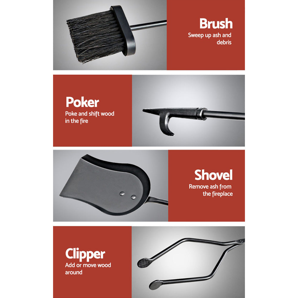Grillz Fireplace Tool Set Fire Place Tools Poker Brush Shovel Stand Tongs freeshipping - Awezingly