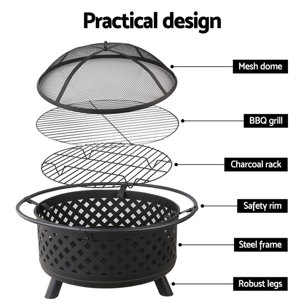 Grillz 30 Inch Portable Outdoor Fire Pit and BBQ - Black freeshipping - Awezingly