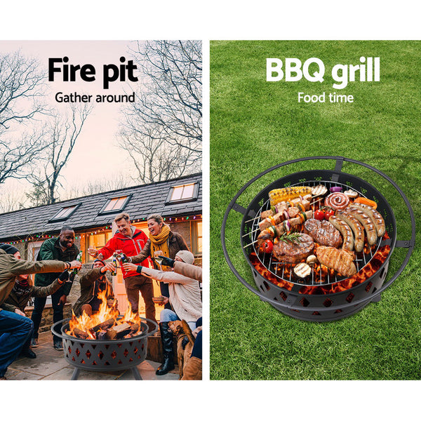 Grillz 32 Inch Portable Outdoor Fire Pit and BBQ - Black freeshipping - Awezingly