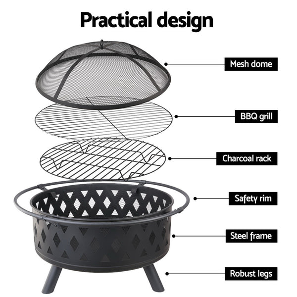 Grillz 32 Inch Portable Outdoor Fire Pit and BBQ - Black freeshipping - Awezingly
