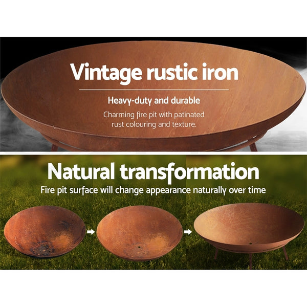 Grillz Rustic Fire Pit Heater Charcoal Iron Bowl Outdoor Patio Wood Fireplace 60CM freeshipping - Awezingly