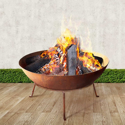 Grillz Fire Pit Charcoal Camping Rustic Burner Garden Outdoor Iron Bowl 70CM