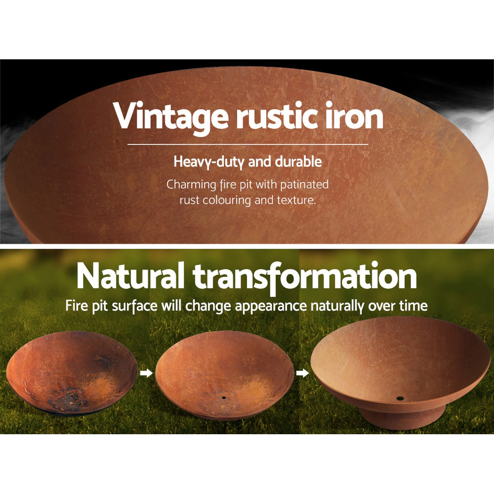 Grillz  70CM Rustic Fire Pit Vintage Campfire Wood Burner Rust Outdoor Iron Bowl freeshipping - Awezingly