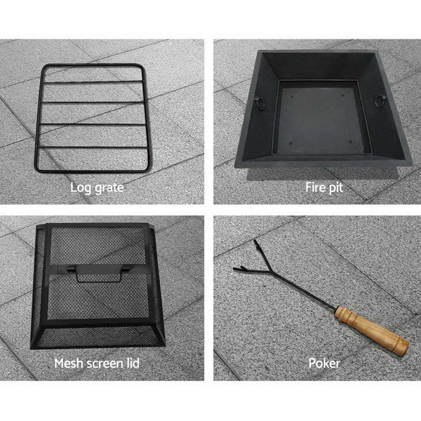 Grillz Fire Pit Outdoor Table Charcoal Garden Fireplace Backyard Firepit Heater Grillz