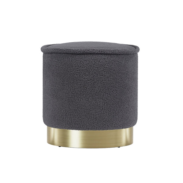 Artiss Ottoman Round Foot Stool Teddy Fabric Foot Rest Padded Seat Charcoal Artiss