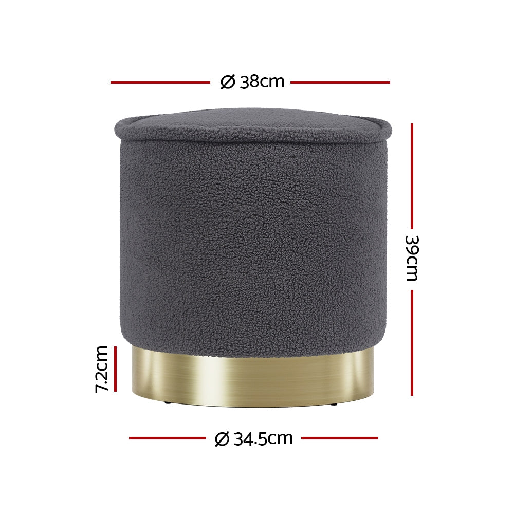 Artiss Ottoman Round Foot Stool Teddy Fabric Foot Rest Padded Seat Charcoal Artiss