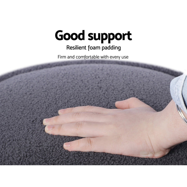 Artiss Ottoman Round Foot Stool Teddy Fabric Foot Rest Padded Seat Charcoal Artiss