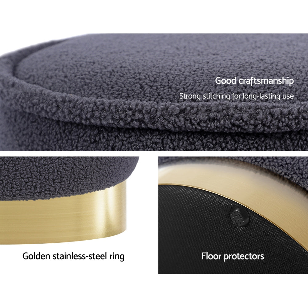 Artiss Ottoman Round Foot Stool Teddy Fabric Foot Rest Padded Seat Charcoal Artiss