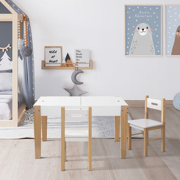 Keezi Kids Table and Chair Storage Desk - White & Natural Keezi