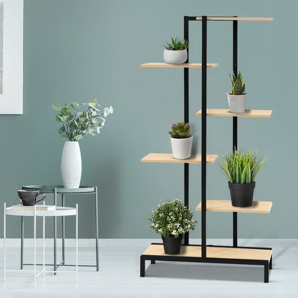Artiss 6-tier Indoor Outdoor Metal Wood Plant Stand Garden Shelf Garden Display Artiss
