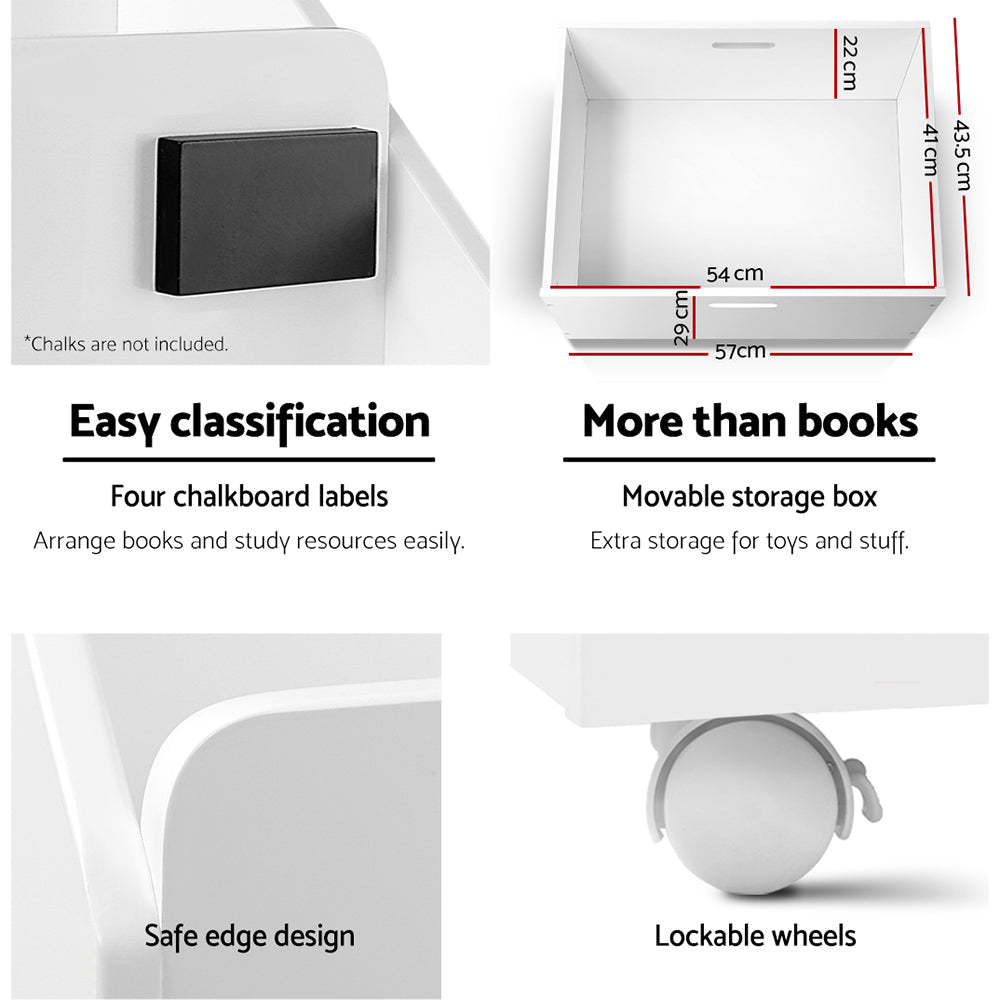 Keezi Kids Bookshelf Storage Organiser Bookcase Drawers Children Display Shelf Keezi