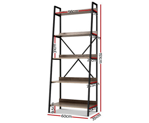 Artiss Bookshelf 5Tier Metal Bookcase Bookshelves Oak Book Shelf Display Storage freeshipping - Awezingly