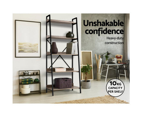 Artiss Bookshelf 5Tier Metal Bookcase Bookshelves Oak Book Shelf Display Storage freeshipping - Awezingly