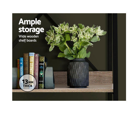 Artiss Bookshelf 5Tier Metal Bookcase Bookshelves Oak Book Shelf Display Storage freeshipping - Awezingly