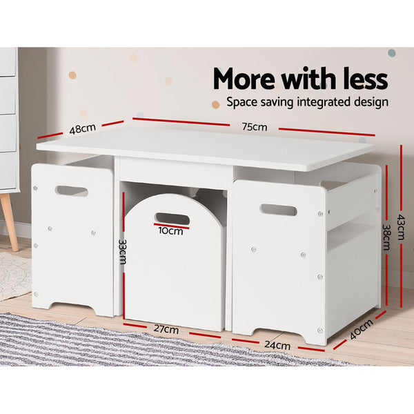 Keezi 4PCS Kids Table and Chairs Set Storage Box Toys Play Desk Wooden Children Keezi