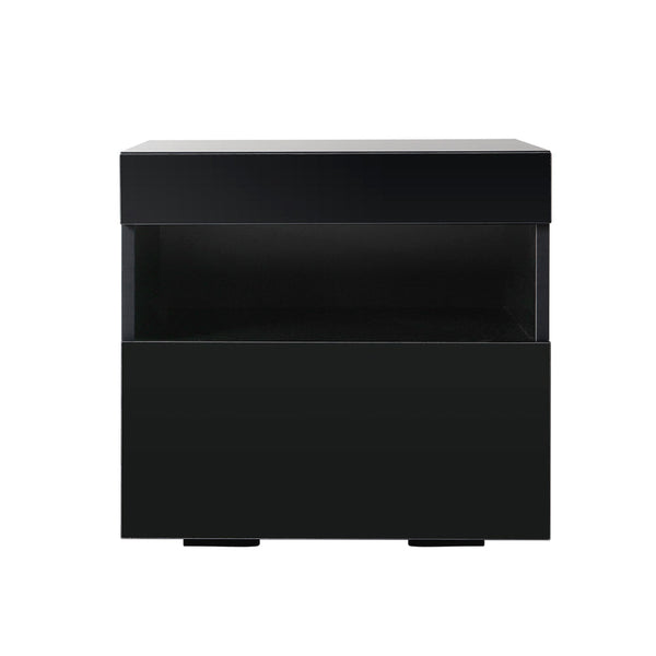 Artiss Bedside Tables Drawers Side Table RGB LED High Gloss Nightstand Black Artiss