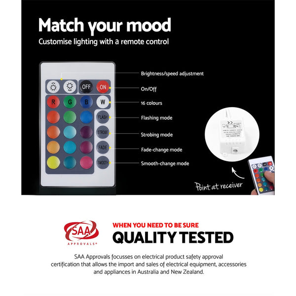 Artiss Bedside Tables Drawers Side Table RGB LED High Gloss Nightstand Black Artiss