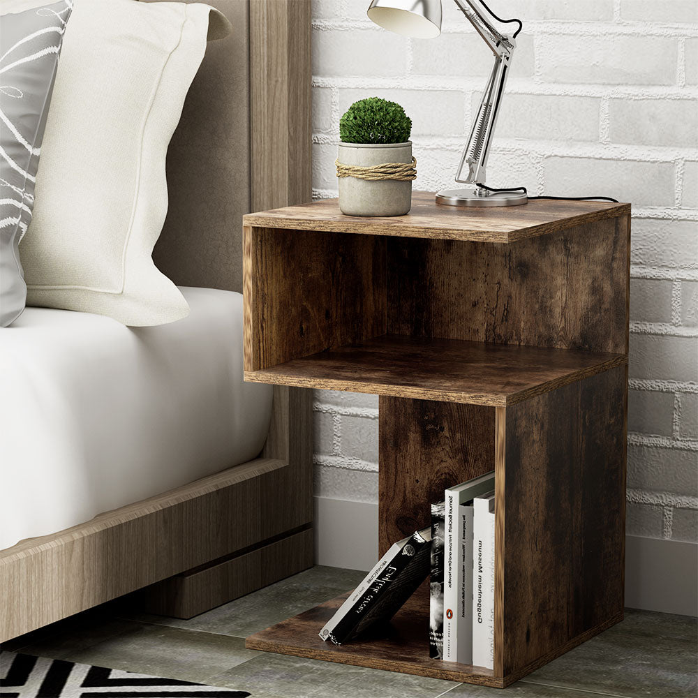 Artiss Bedside Table 2 Shelves Nightstand Side End Lamp Table Bedroom Rust Oak Artiss