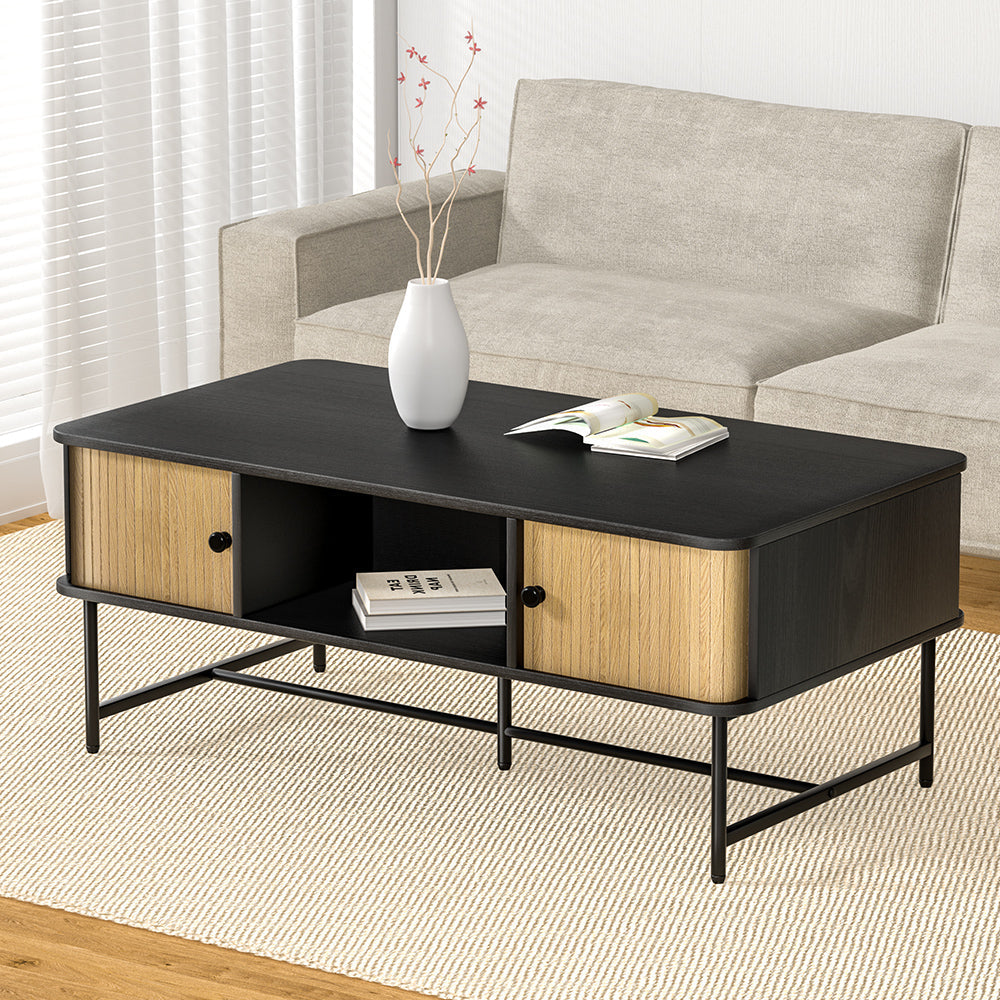 Artiss Coffee Table Sliding Drawer Door Black Boris Artiss