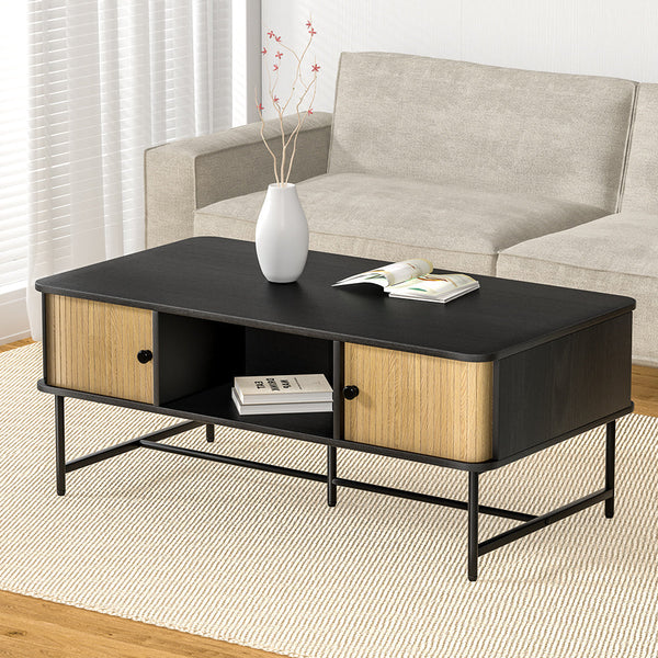 Artiss Coffee Table Sliding Drawer Door Black Boris Artiss