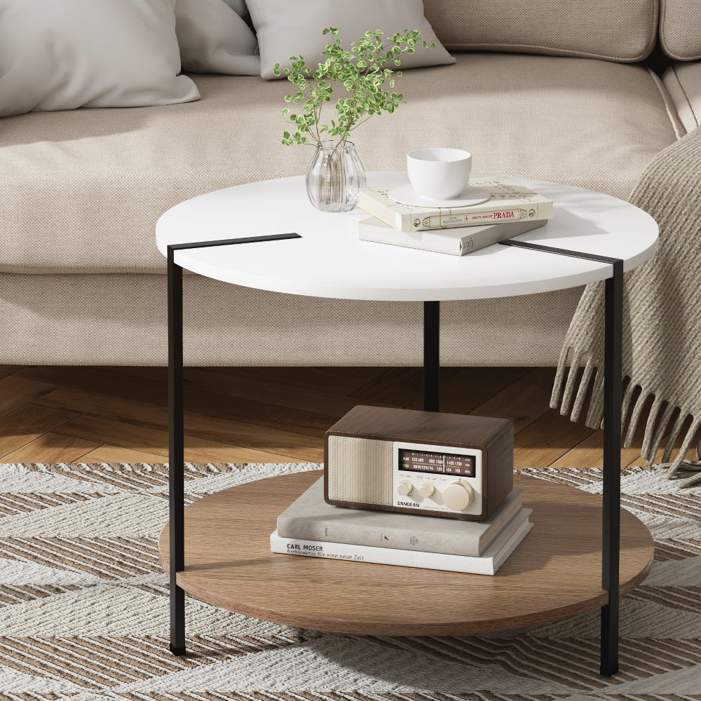 Artiss Coffee Table Side Table Round White Cedric Artiss