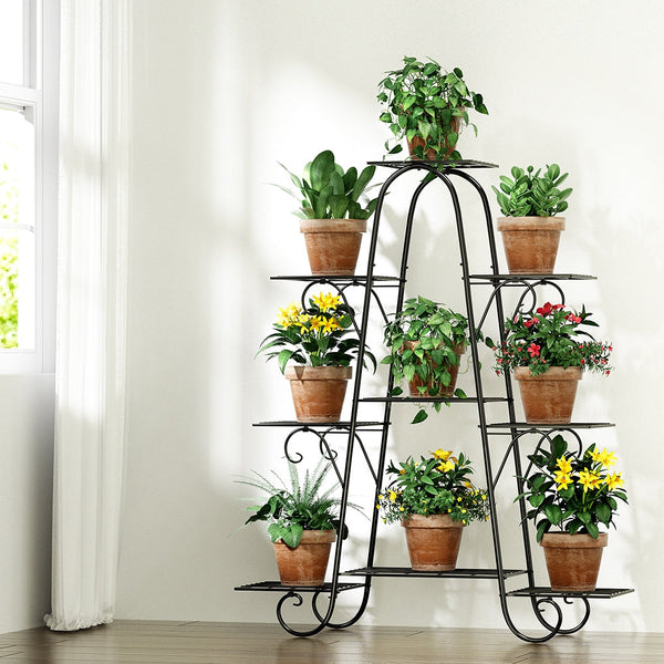 Artiss Plant Stand Outdoor Indoor Metal Flower Pots Rack Corner Shelf Black Artiss