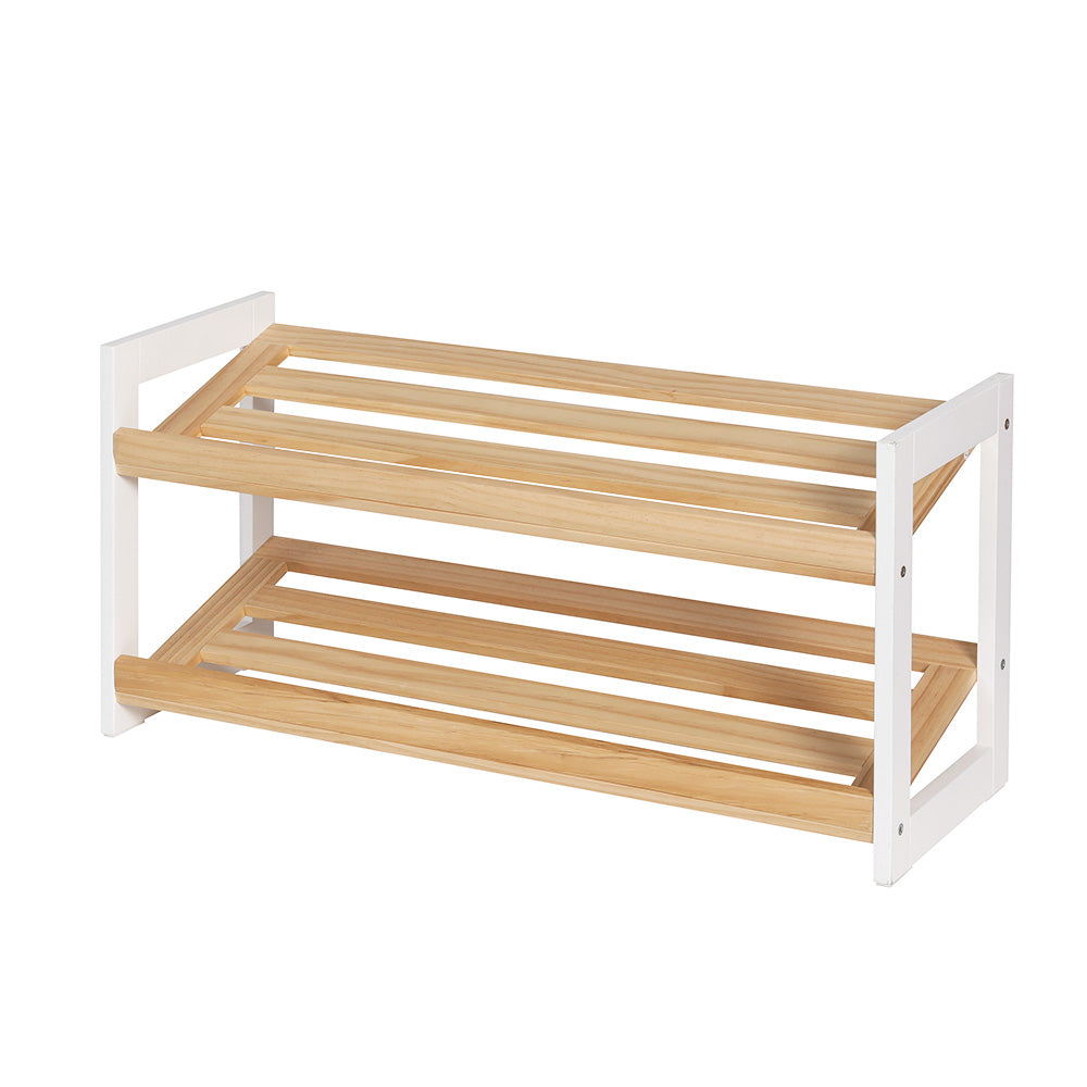 Artiss Shoe Rack Wooden Storage 2 Tier Tilted Shelves Stand Organizer Kara Artiss