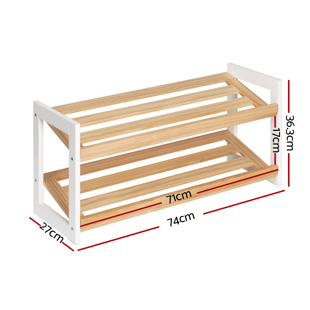 Artiss Shoe Rack Wooden Storage 2 Tier Tilted Shelves Stand Organizer Kara Artiss