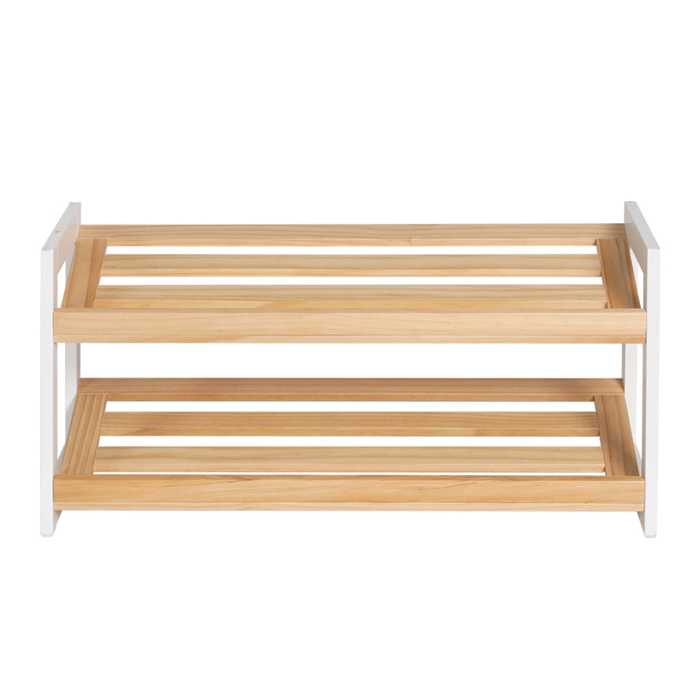 Artiss Shoe Rack Wooden Storage 2 Tier Tilted Shelves Stand Organizer Kara Artiss