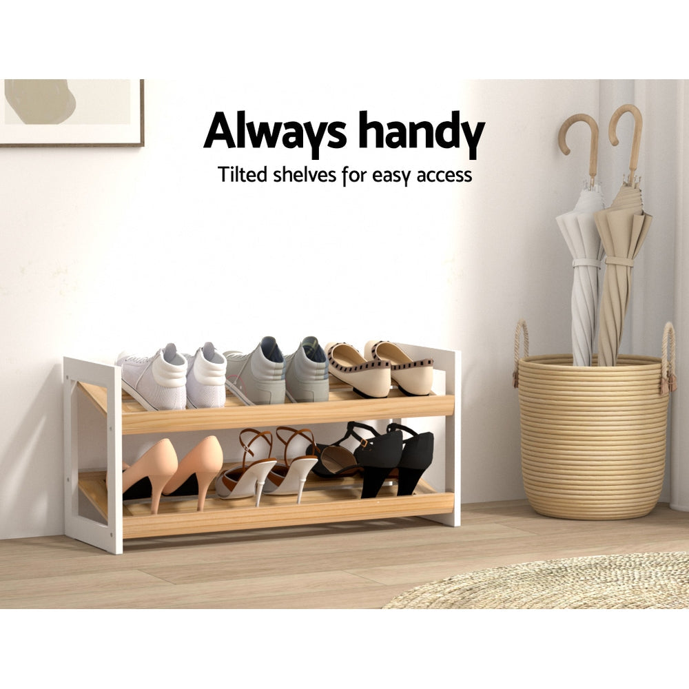 Artiss Shoe Rack Wooden Storage 2 Tier Tilted Shelves Stand Organizer Kara Artiss