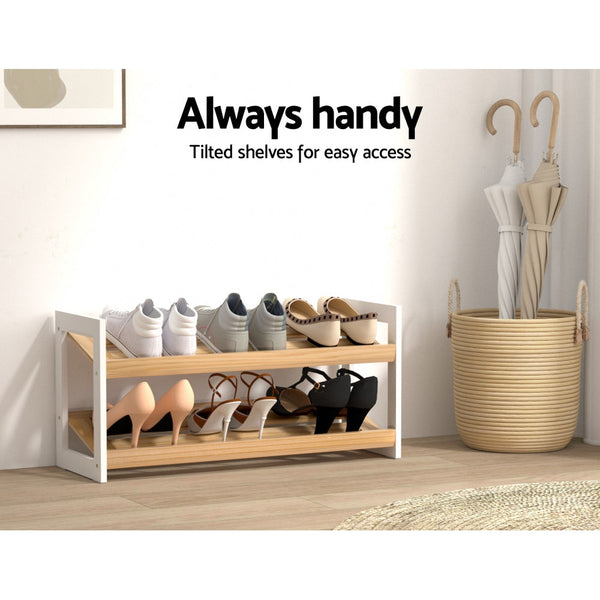 Artiss Shoe Rack Wooden Storage 2 Tier Tilted Shelves Stand Organizer Kara Artiss