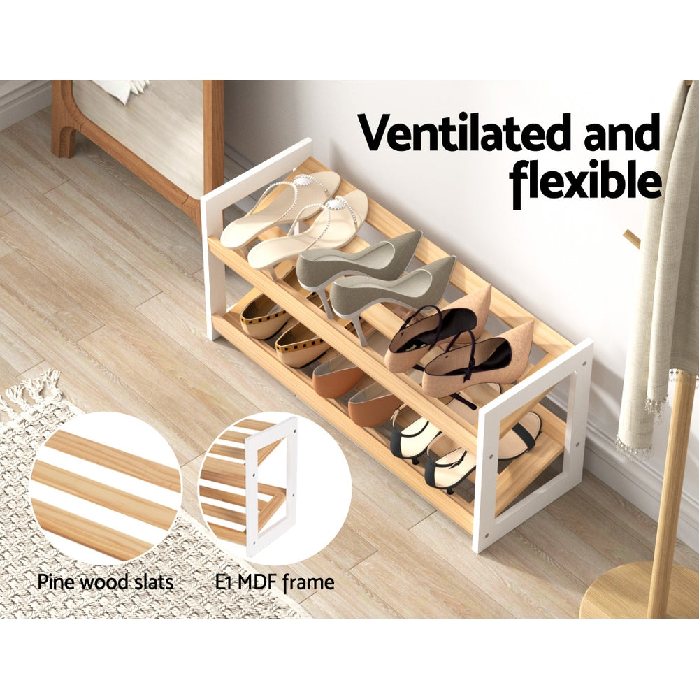 Artiss Shoe Rack Wooden Storage 2 Tier Tilted Shelves Stand Organizer Kara Artiss