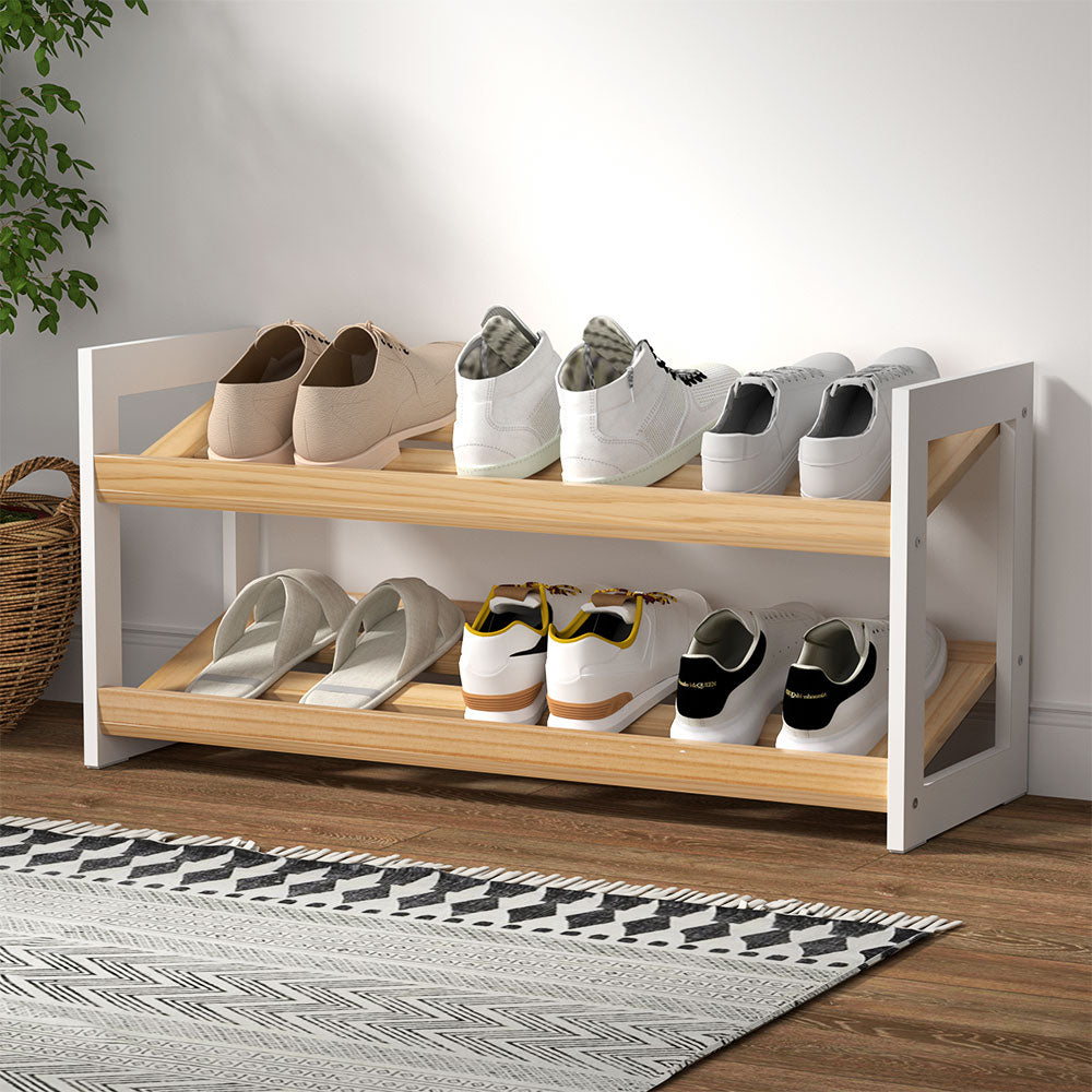 Artiss Shoe Rack Wooden Storage 2 Tier Tilted Shelves Stand Organizer Kara Artiss