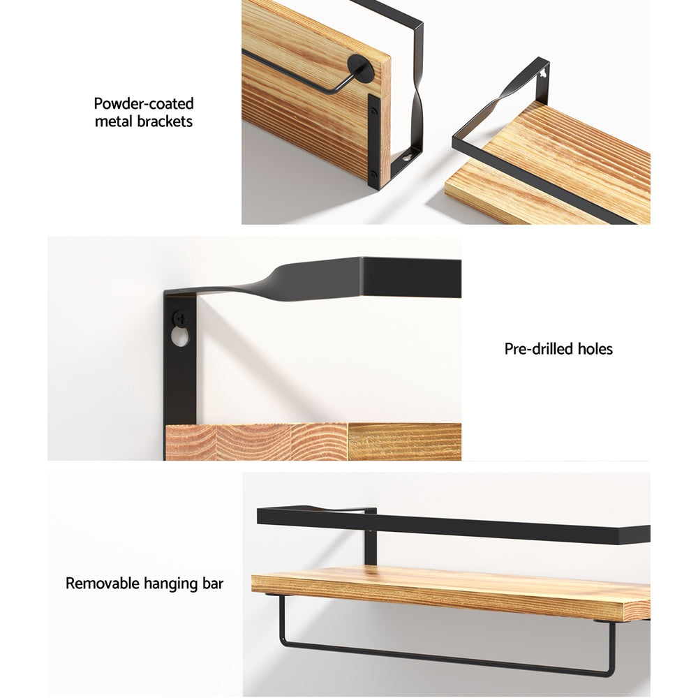 Artiss 2x Floating Wall Shelves Brackets Towel Rail Rack DIY Wall Mount Rack Artiss
