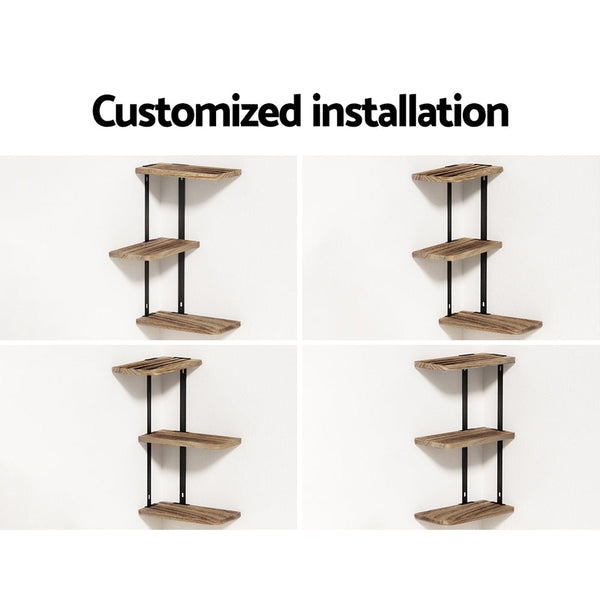 Artiss Floating Wall Shelves Brackets 3 Tiers Corner Display DIY Wall Mount Rack Artiss