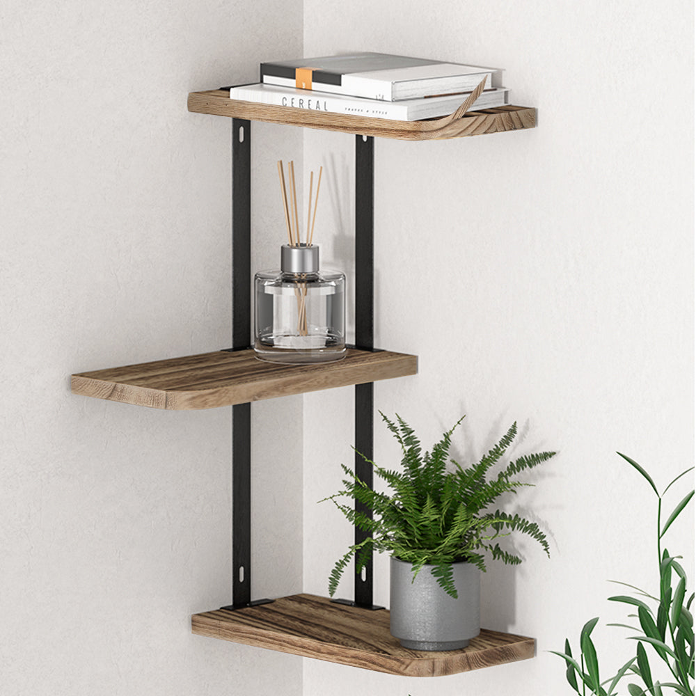 Artiss Floating Wall Shelves Brackets 3 Tiers Corner Display DIY Wall Mount Rack Artiss