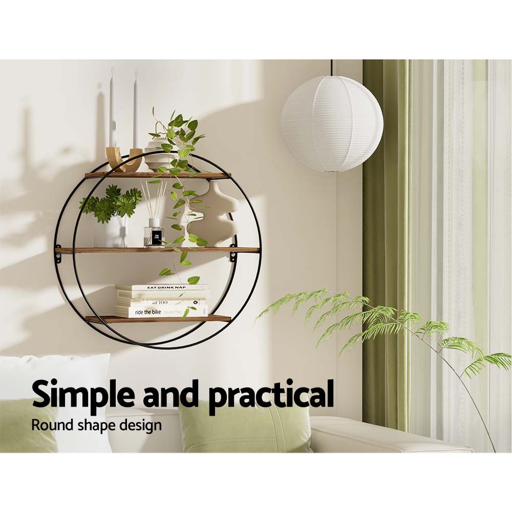 Artiss Floating Wall Shelves Brackets Round 3 Tiers Display DIY Wall Mount Rack Artiss