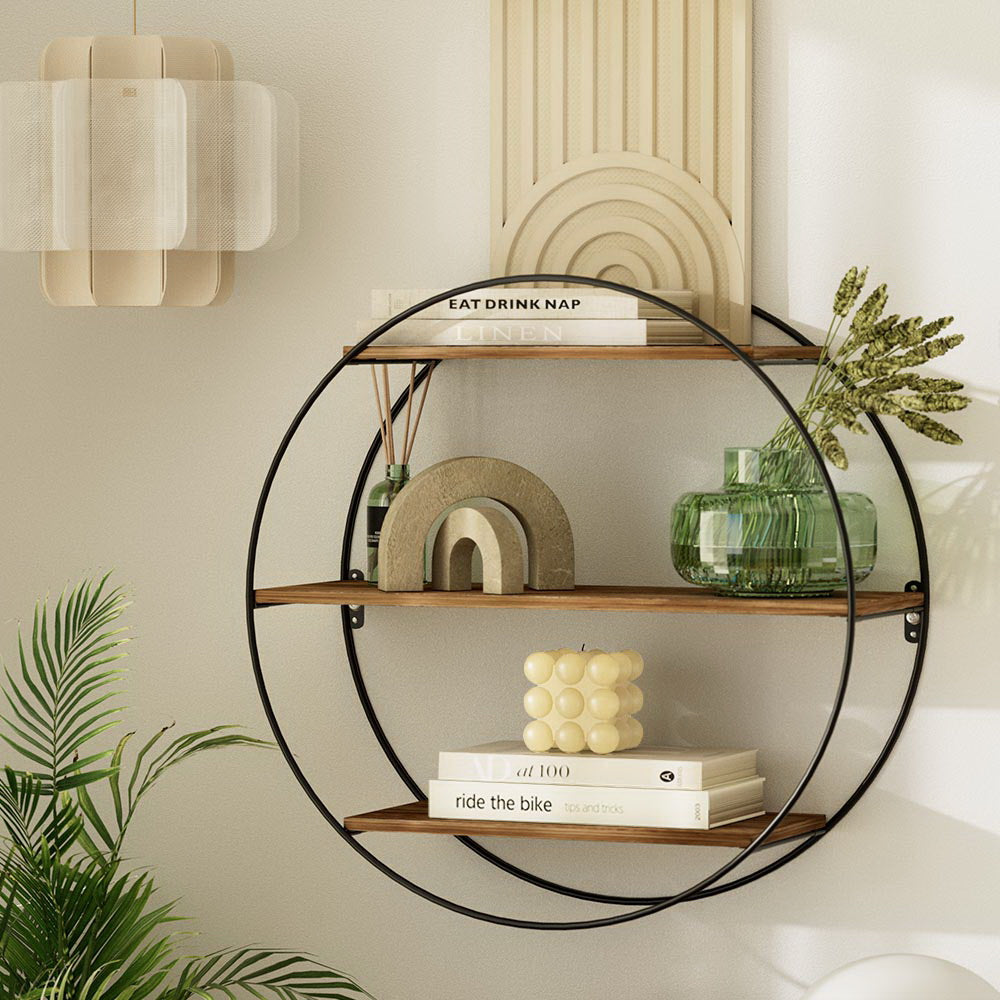 Artiss Floating Wall Shelves Brackets Round 3 Tiers Display DIY Wall Mount Rack Artiss