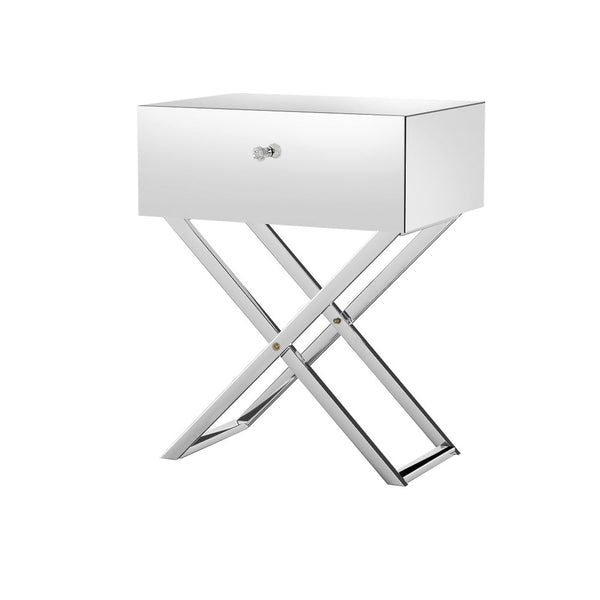 Artiss Mirrored Bedside Table Side End Table Drawers Nightstand Bedroom Silver Artiss
