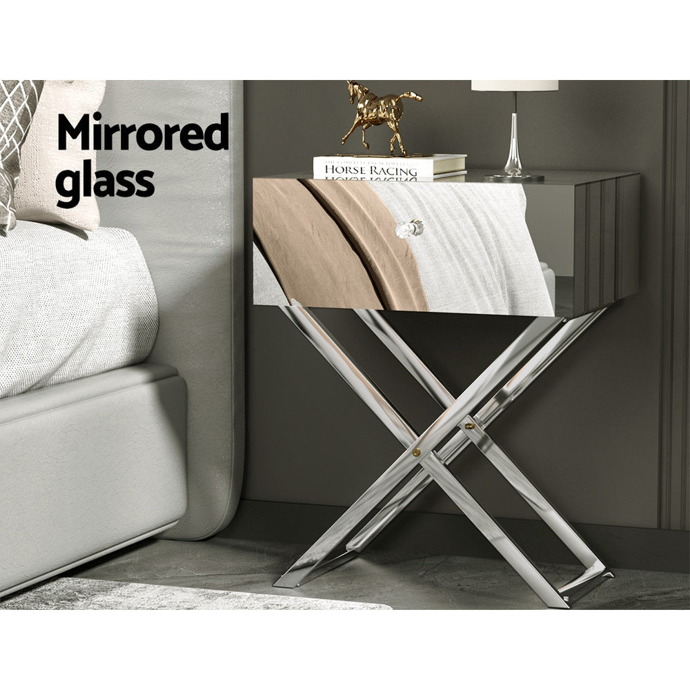 Artiss Mirrored Bedside Table Side End Table Drawers Nightstand Bedroom Silver Artiss