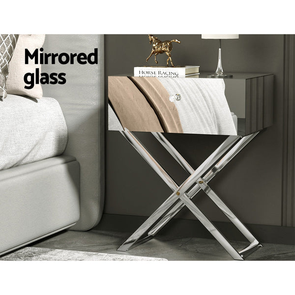 Artiss Mirrored Bedside Table Side End Table Drawers Nightstand Bedroom Silver Artiss