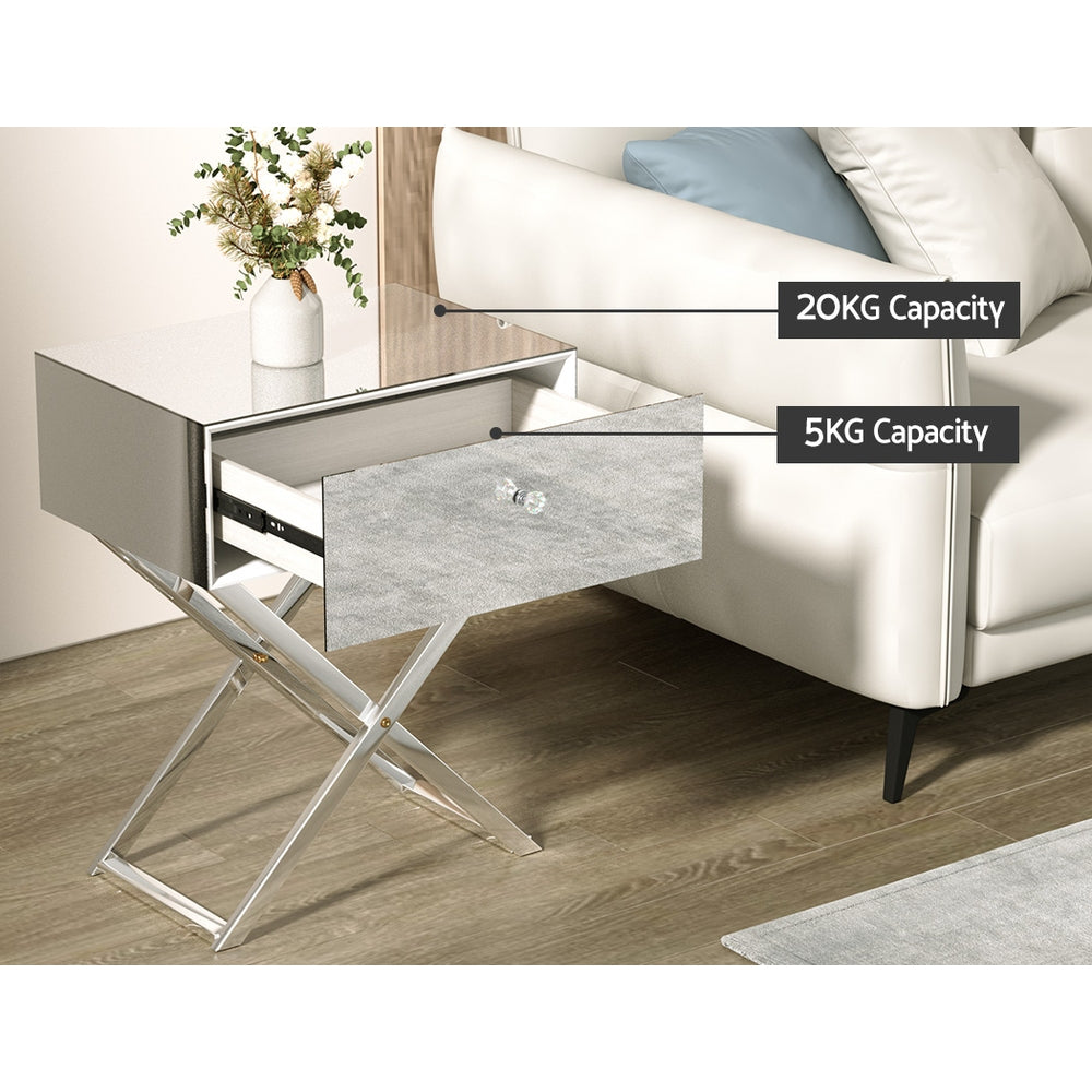 Artiss Mirrored Bedside Table Side End Table Drawers Nightstand Bedroom Silver Artiss