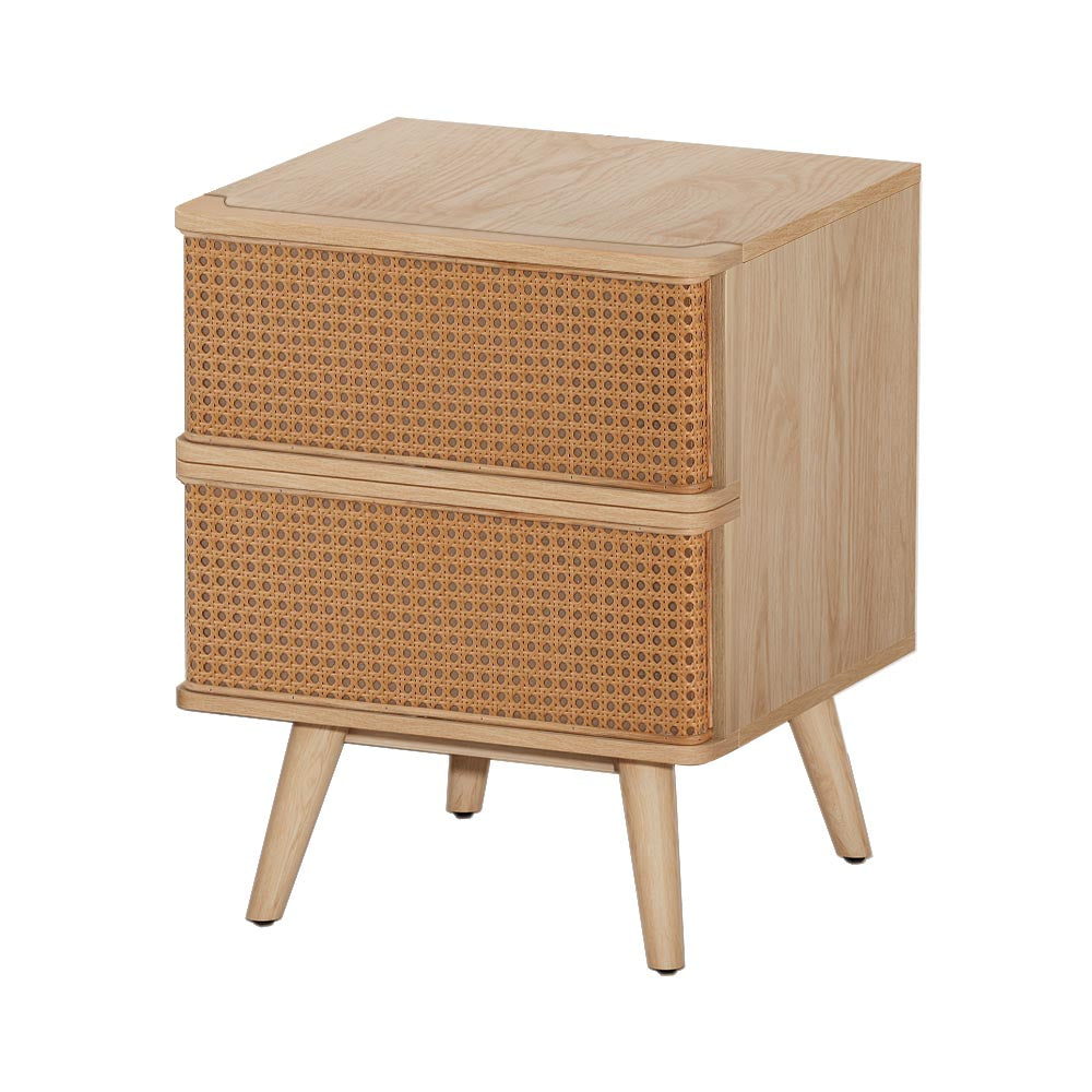 Artiss Bedside Table Rattan Side End Table 2 Drawers Nightstand Bedroom Storage Artiss